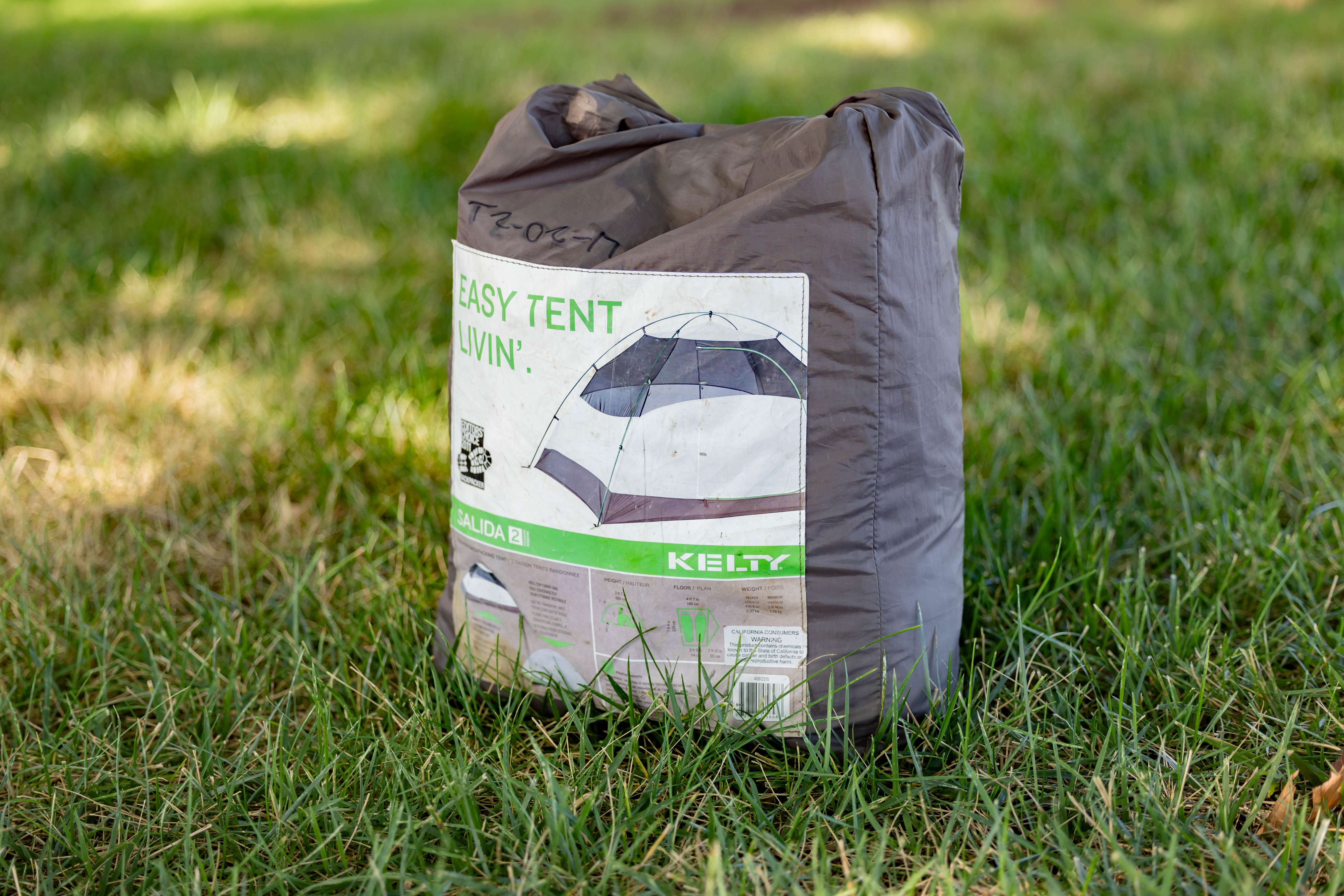 A decorative image of a tent inside the bag that is available for rent.