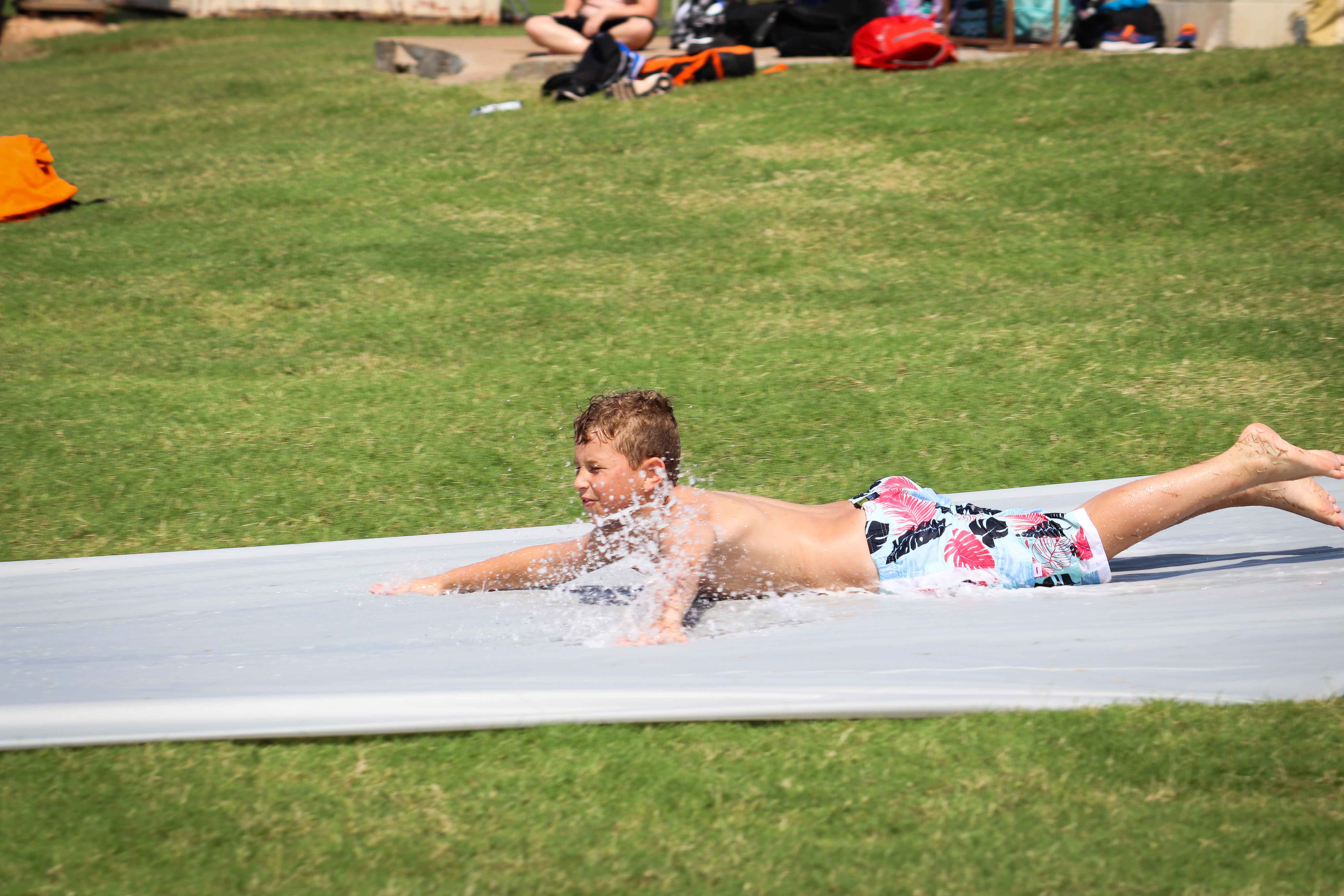 camper on the water slide